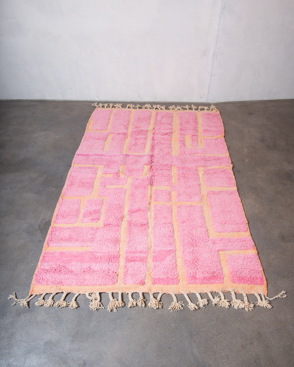 Modern, designer, handcrafted Berber rug from Morocco. Beniourain carpet with beautiful colours and patterns and fluffy wool texture.